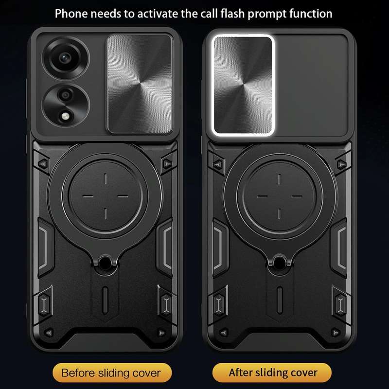 For OPPO A78 4G CD Texture Sliding Camshield Magnetic Holder Phone Case(Black)