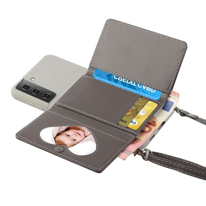 For Samsung Galaxy S22 5G Crossbody Lanyard Wallet Card Bag Phone Case(Grey)