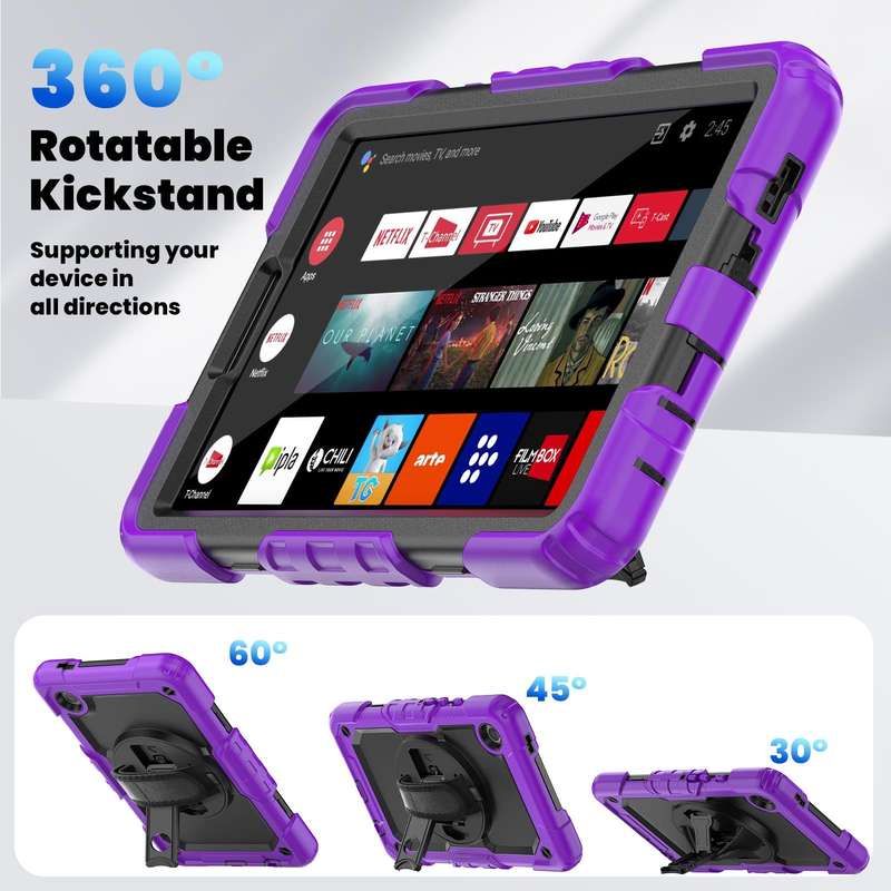 For Samsung Galaxy Tab A9 Silicone + PC Tablet Case with Shoulder Strap(Purple)
