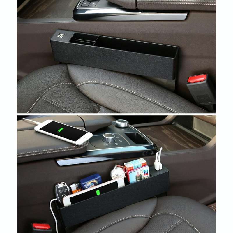 Universal Car Multi-functional Charger Console Side Pocket Seat Gap Side Storage Box, with 2 USB ...