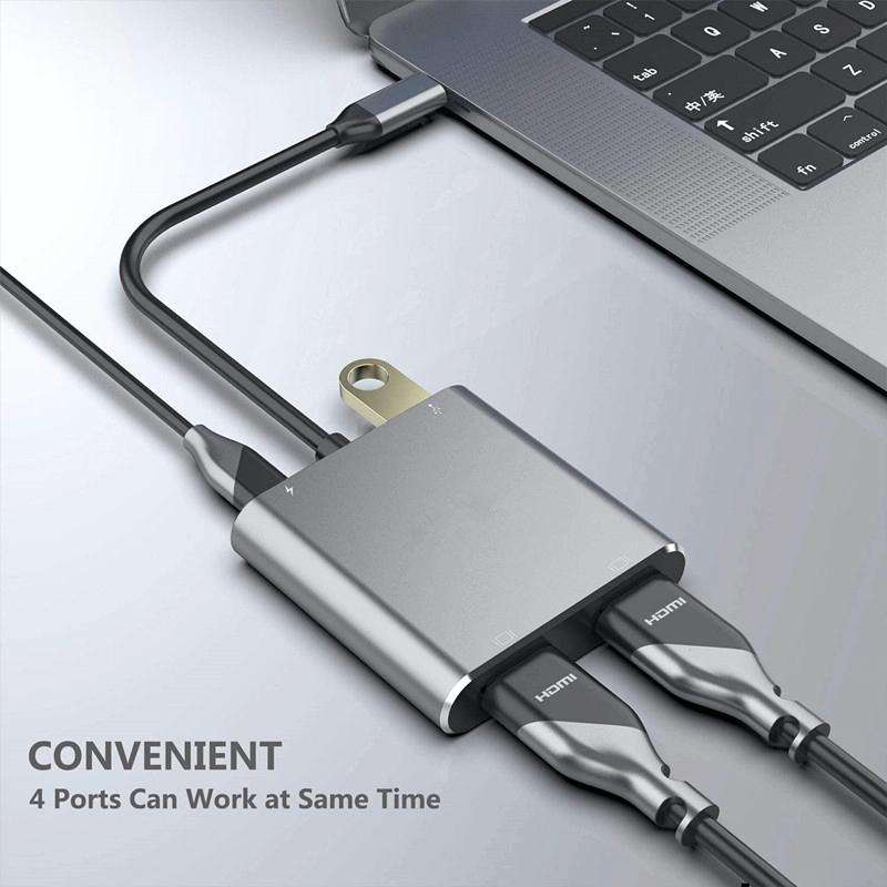 ZS-SG4T1HD2 4-in-1 Type-C to Dual HDMI + USB 3.0 Port + Type-C PD Charging Port Multi-functional ...