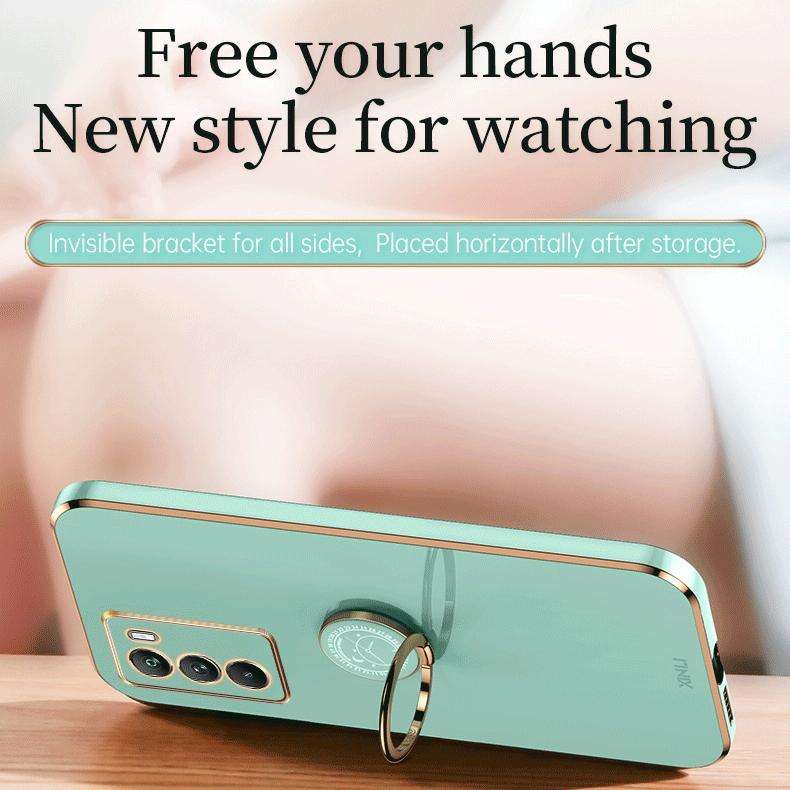 For vivo Y33s Global XINLI Straight Edge 6D Electroplate TPU Phone Case with Ring Holder(Cherry P...