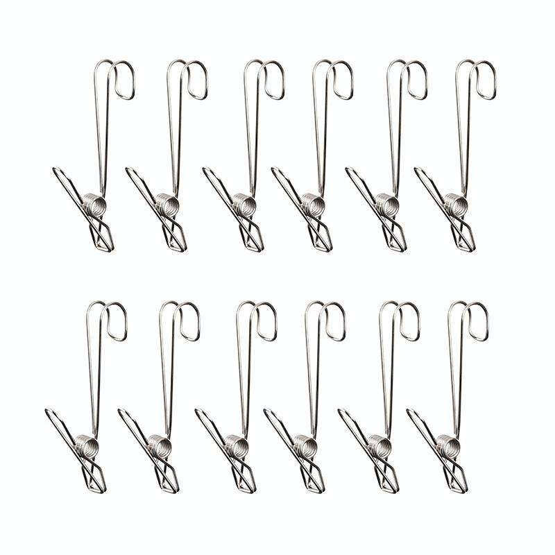 12pcs With Long Tail Clothes Drying Clip Stainless Steel Ribbon Hook Hanging Clip