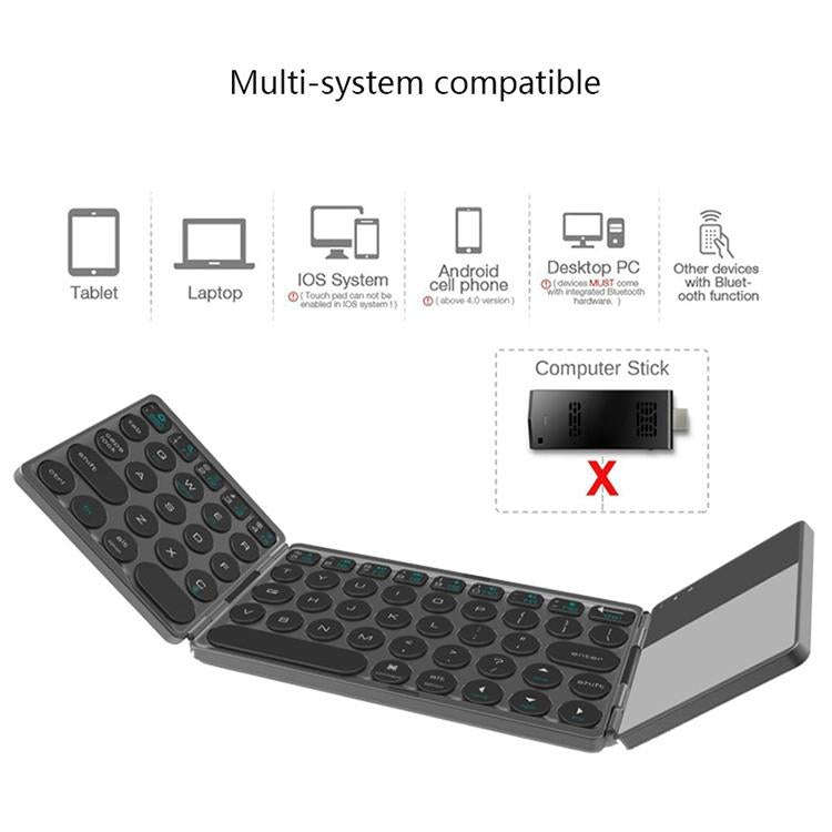 B052 Universal Round Keycap Mini Three-fold Bluetooth Wireless Keyboard with Touchpad (Silver)