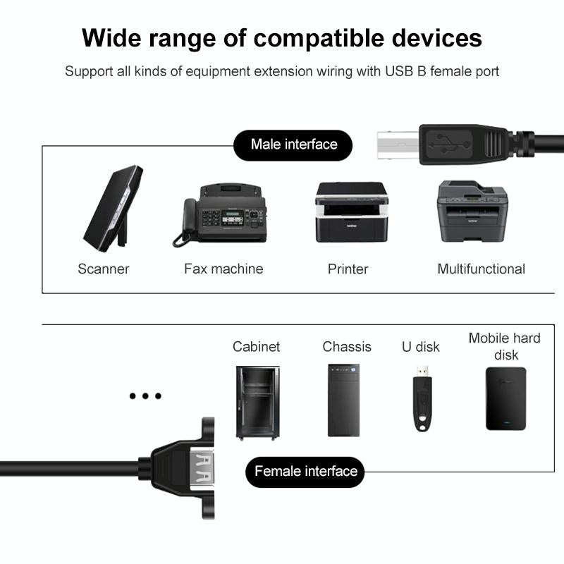 USB 2.0 Type-B Male to USB 2.0 Female Printer / Scanner Adapter Cable for HP, Dell, Epson, Length...