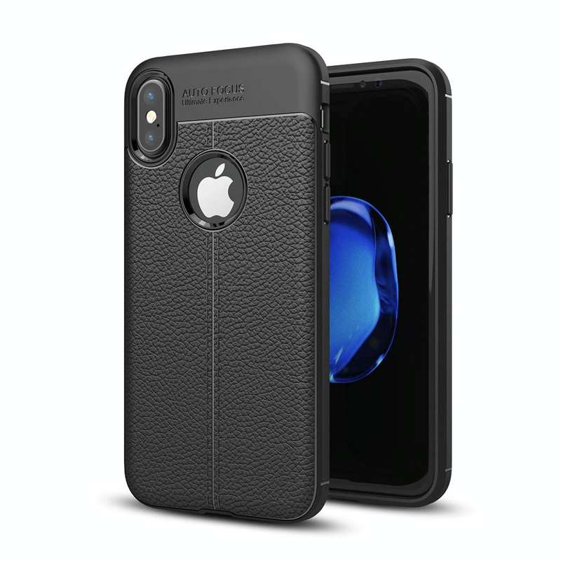 For iPhone X / XS Litchi Texture TPU Protective Back Cover Case (Black)