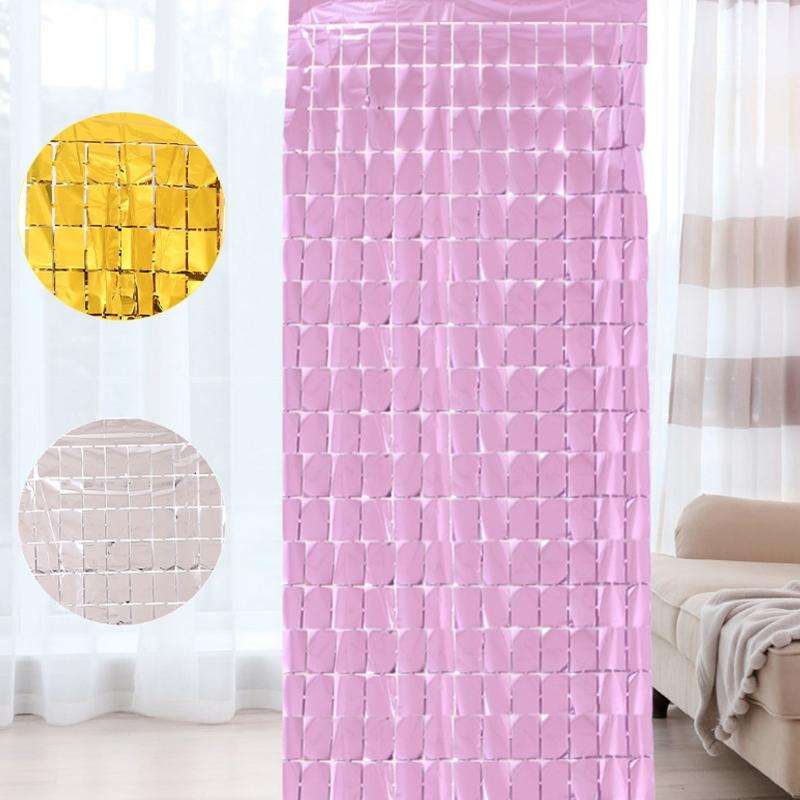 2 PCS 1x2M Square Rain Silk Door Curtain Birthday Party Background Wall Decoration(Rose Gold)