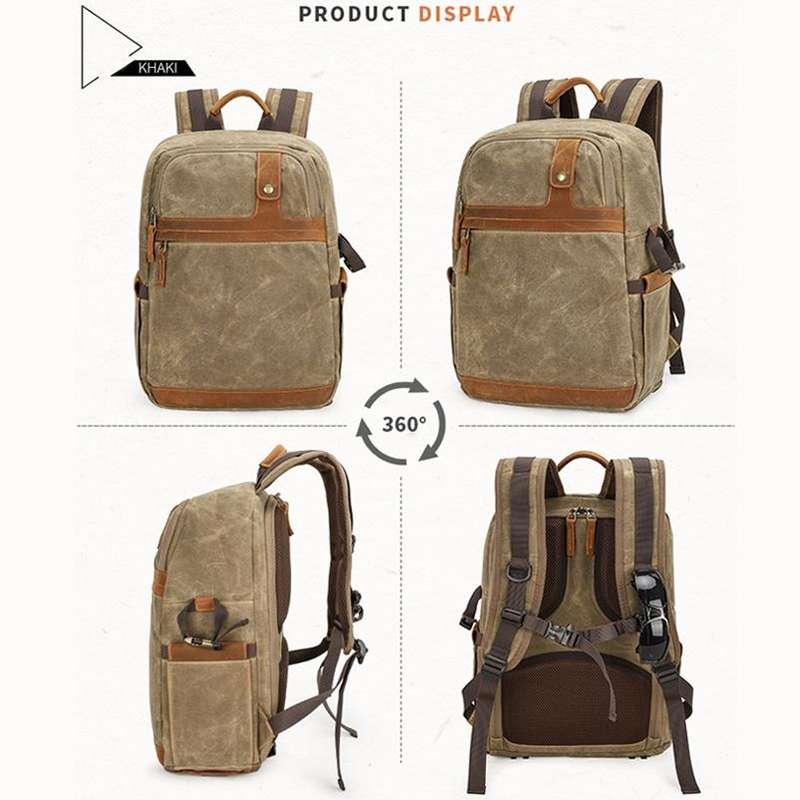D1383 Outdoor SLR Digital Camera Backpack Waterproof Batik Canvas Camera Bag(Khaki)