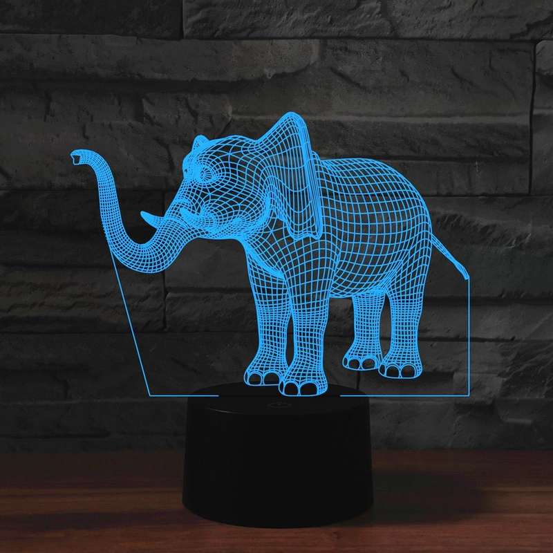 Elephant Shape 3D Colorful LED Vision Light Table Lamp, 16 Colors Remote Control Version