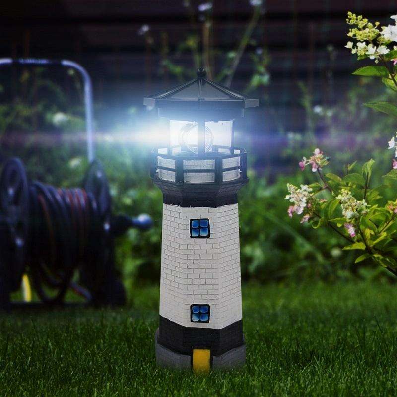 Outdoor Garden Decoration Solar Lighthouse Resin LED Revolving Light(Red White)