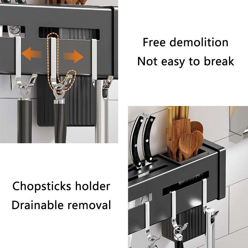 Kitchen Wall-mounted Rack Free Punching Chopsticks Holder, Color:Black 40cm