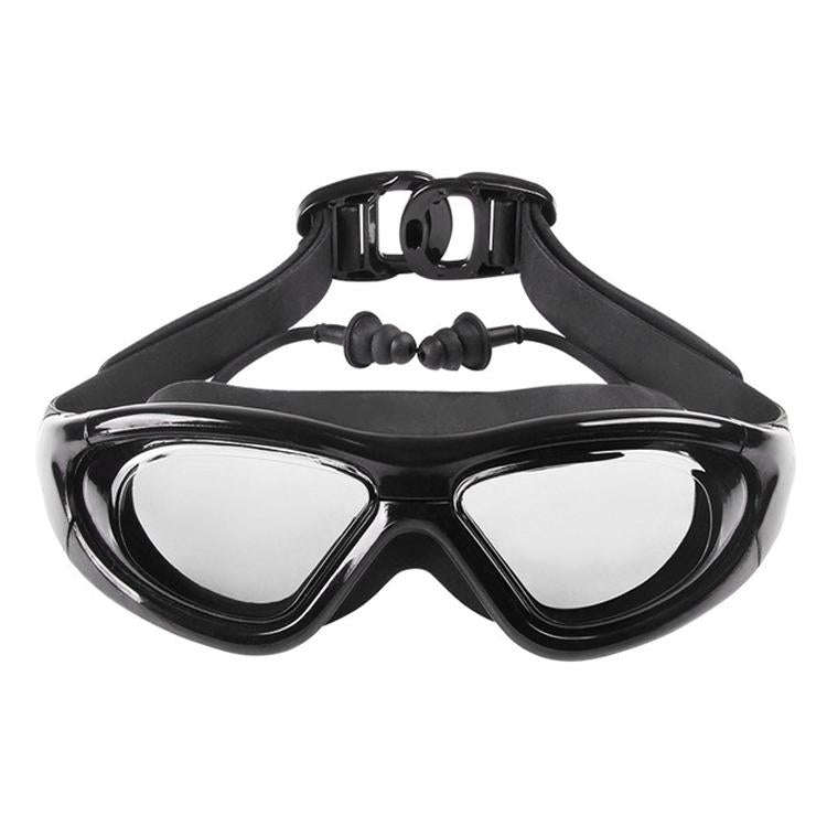 J8150 Eye Protection Flat Light Adult waterproof Anti-fog Big Frame Swimming Goggles with Earplug...