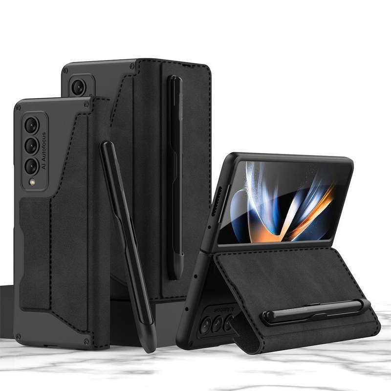For Samsung Galaxy Z Fold4 GKK Armor Flip Leather Phone Case with Pen Slots(Black)