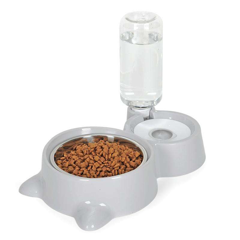 Pet Supplies Automatic Waterer Cat and Dog Food Bowl Double Bowl(Gray)