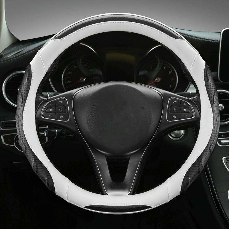 Leather Carbon Fiber Stitching Car Steering Wheel Set, Diameter: 38cm(Black White Round)
