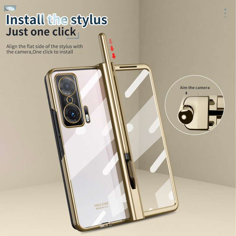 For Honor Magic V Full Body Electroplating Hinge Phone Case with Stylus(Gold)