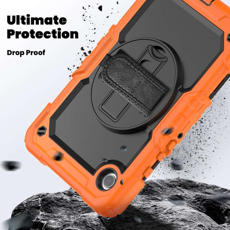 For Samsung Galaxy Tab A9 Silicone + PC Tablet Case with Shoulder Strap(Orange)