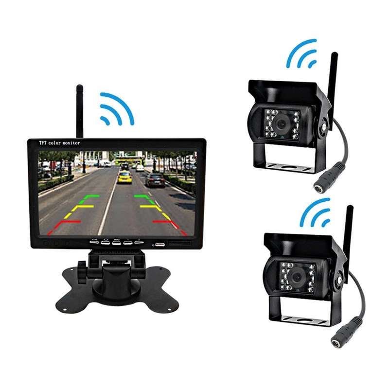 PZ-607-W1-2A Wireless Dual Cameras Rear View Camera Infrared Night Vision Rear View Parking Rever...