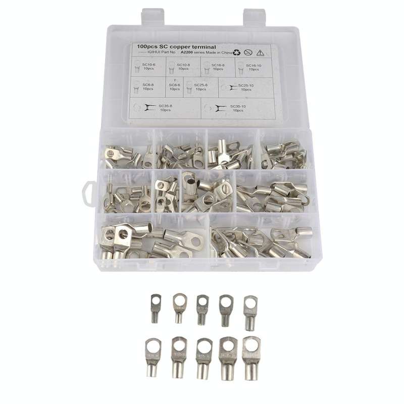 100 PCS Boat / Car Bolt Hole Tinned Copper Terminals Set Wire Terminals Connector Cable Lugs SC T...
