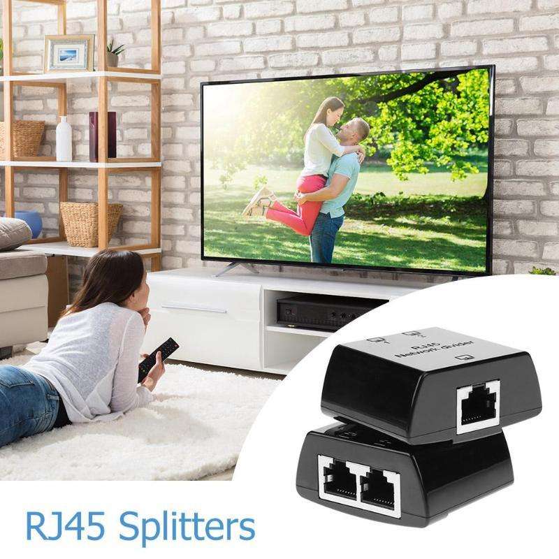RJ45 to 2 x RJ45 Ethernet Network Coupler Thunder Lightning Protection (Black)