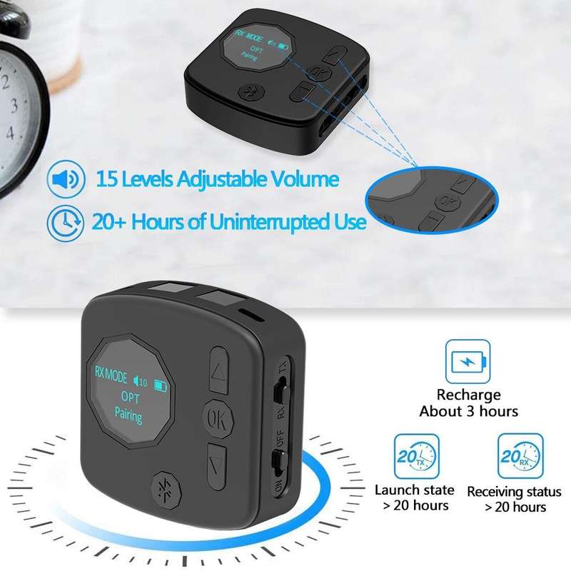B38 2 in 1 Bluetooth 5.0 Audio Adapter Transmitter Receiver with OLED Display, Support Optical Fi...