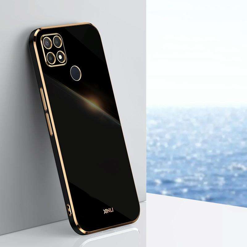 For OPPO A15 XINLI Straight 6D Plating Gold Edge TPU Shockproof Case(Black)