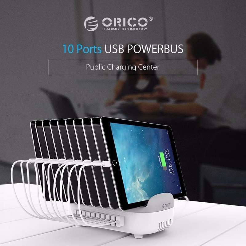 ORICO DUK-10P 120W 10 USB Ports Smart Charging Station with Phone & Tablet Stand, EU Plug(White)