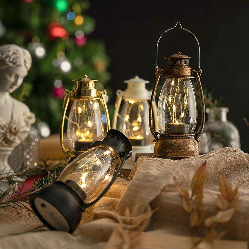 Retro Lantern Table Decoration Christmas Scene Decoration Simulation Oil Lamp(White)