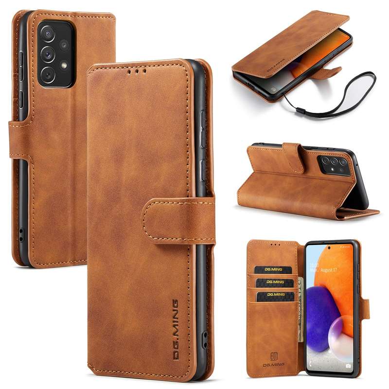 For Samsung Galaxy A73 5G DG.MING Retro Oil Edge Flip Leather Phone Case(Brown)