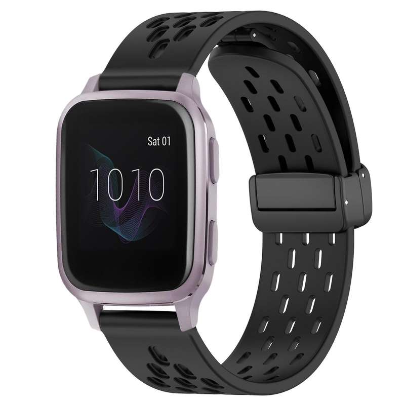 For Garmin Venu SQ 20mm Folding Magnetic Clasp Silicone Watch Band(Black)