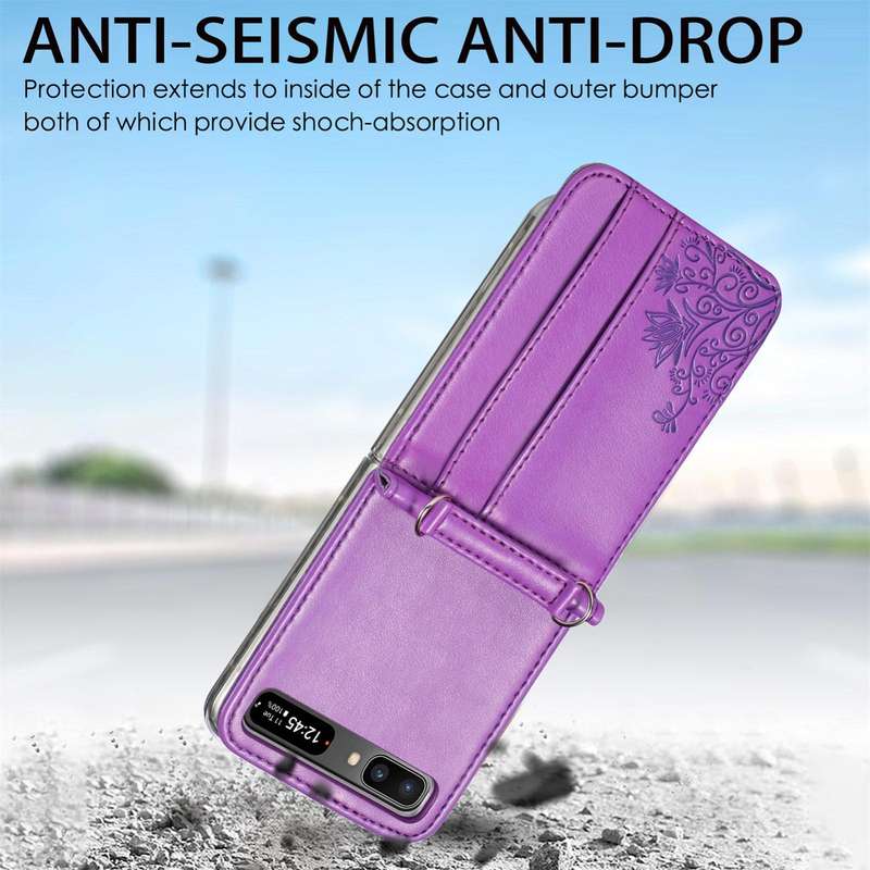 For Samsung Galaxy Z Flip 5G Diagonal Lanyard Embossed Card Phone Case(Purple)