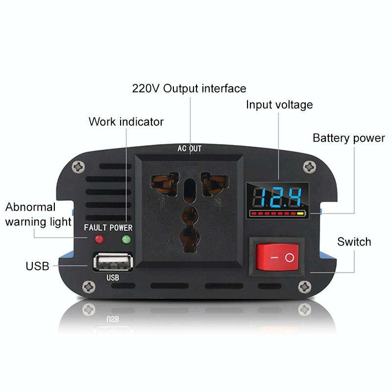 Carmaer 500W Car Smart Multi-function Digital Display Inverter Household Power Converter, Specifi...