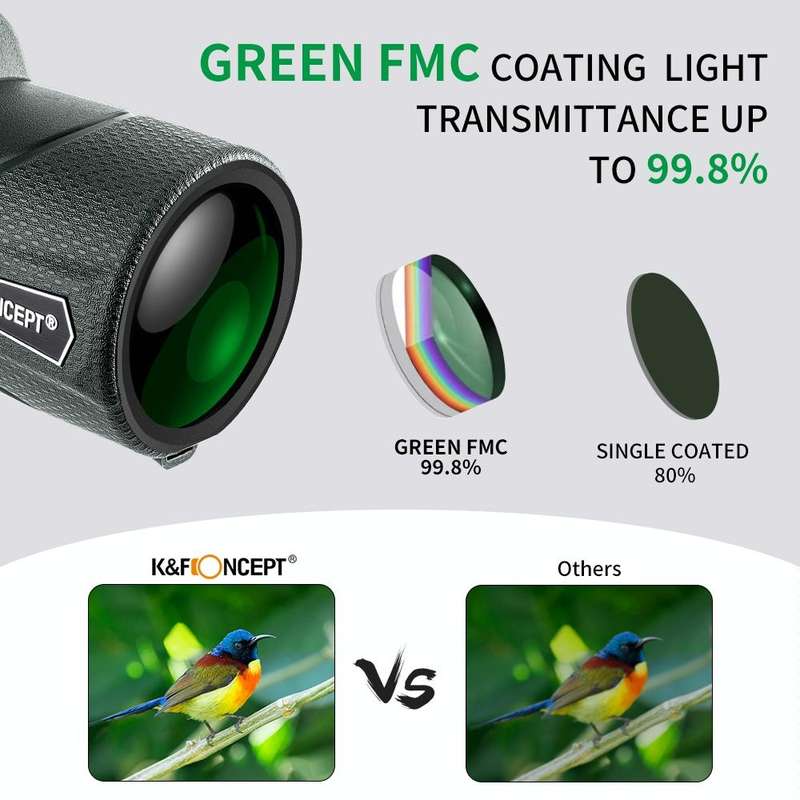KF33.013 K&F Concept 12X50 Monoculars Adults High Power Monocular Telescope With Smartphone Adapter
