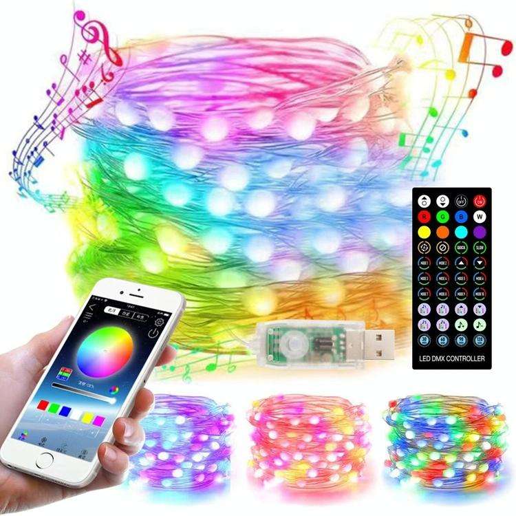 Christmas Decoration USB Copper Wire String Light Remote Controller & Bluetooth Mobile APP Contro...