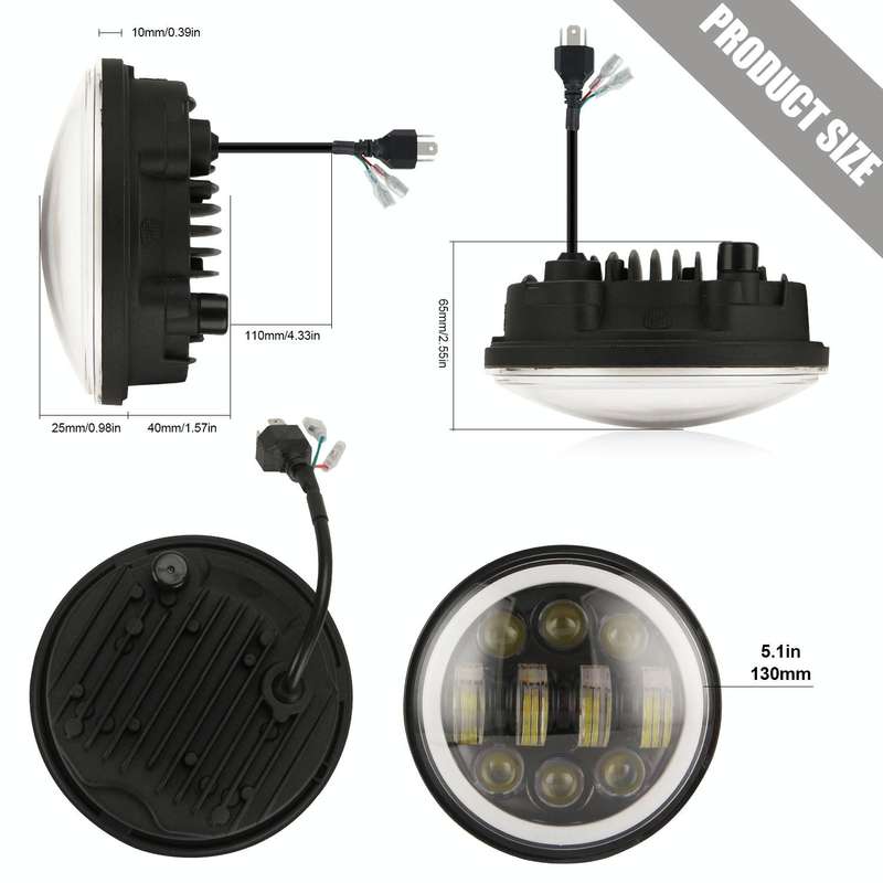 EagleVision DC9-30V 35W 6000K 4000LM 5.75 inch Round Motorcycle 6LEDs Headlight with Angel Eye fo...