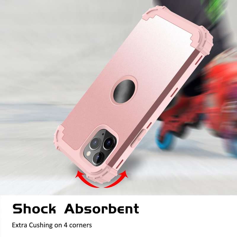 For iPhone 11 Pro Max PC+ Silicone Three-piece Anti-drop Mobile Phone Protective Back Cover(Rose ...