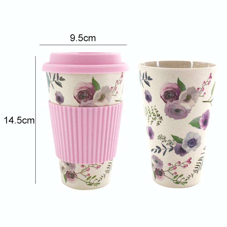 400ML Reusable Bamboo Fibre Coffee Cups Silicone Eco Friendly Travel Coffee Mugs(Pink)