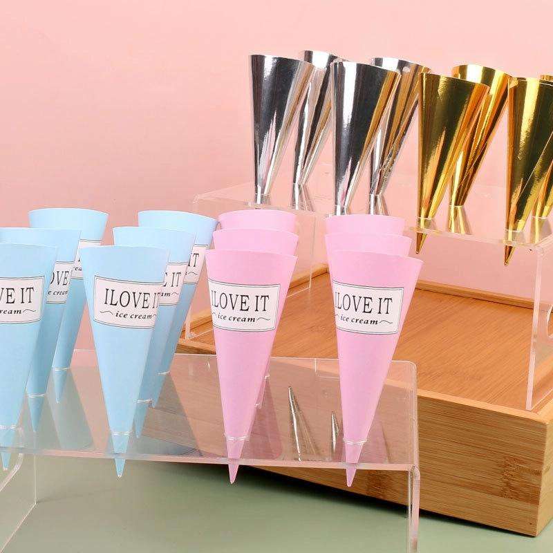 100pcs Disposable Ice Cream Paper Holder Sweet Crispy Tip Bottom Paper(Gold)