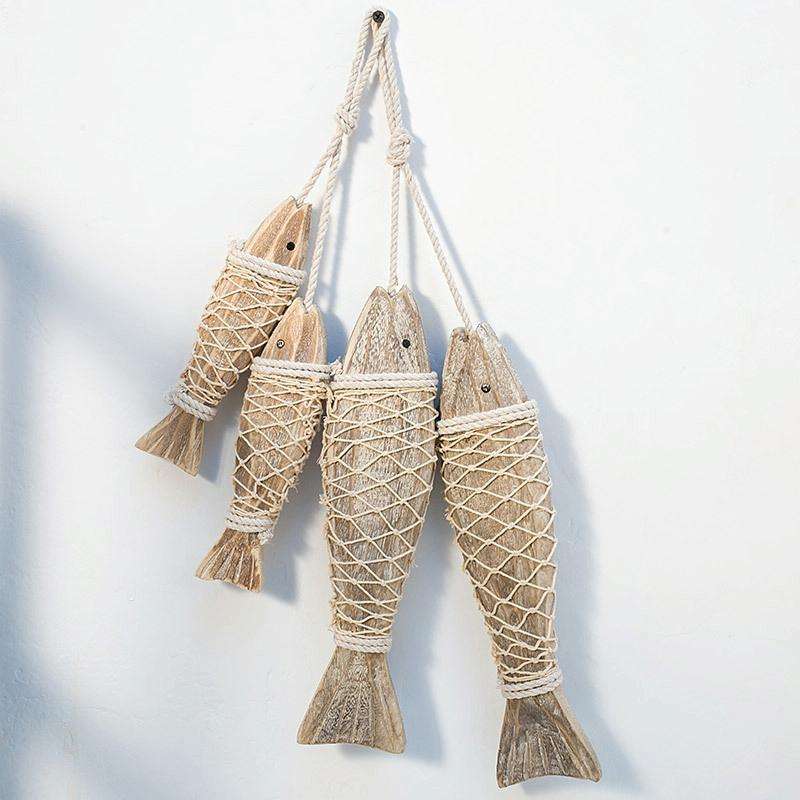 Mediterranean Creative Vintage Old Wall Hanging Ornaments Wooden Hand-carved Antique Fish Skewers...