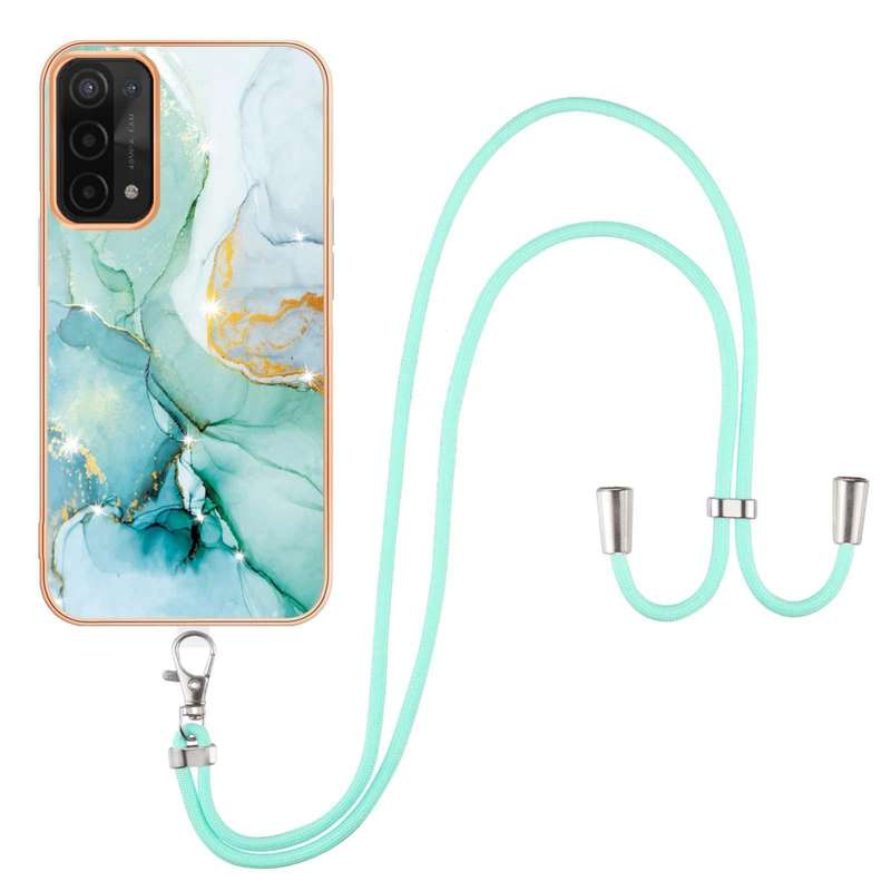 For OPPO A74 5G / A93 5G / A54 5G / A93s 5G Electroplating Marble IMD TPU Phone Case with Lanyard...