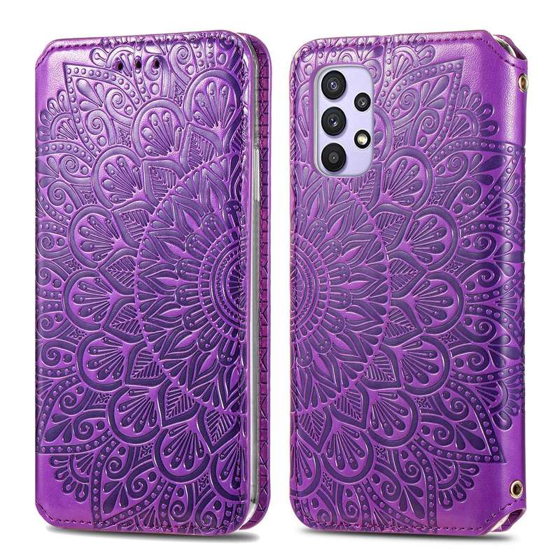 For Samsung Galaxy A32 5G Blooming Mandala Embossed Pattern Magnetic Horizontal Flip Leather Case...