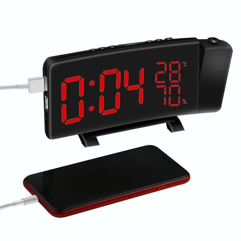 Three-color Projection Radio Alarm Clock USB Digital Alarm Clock Thermometer & Hygrometer