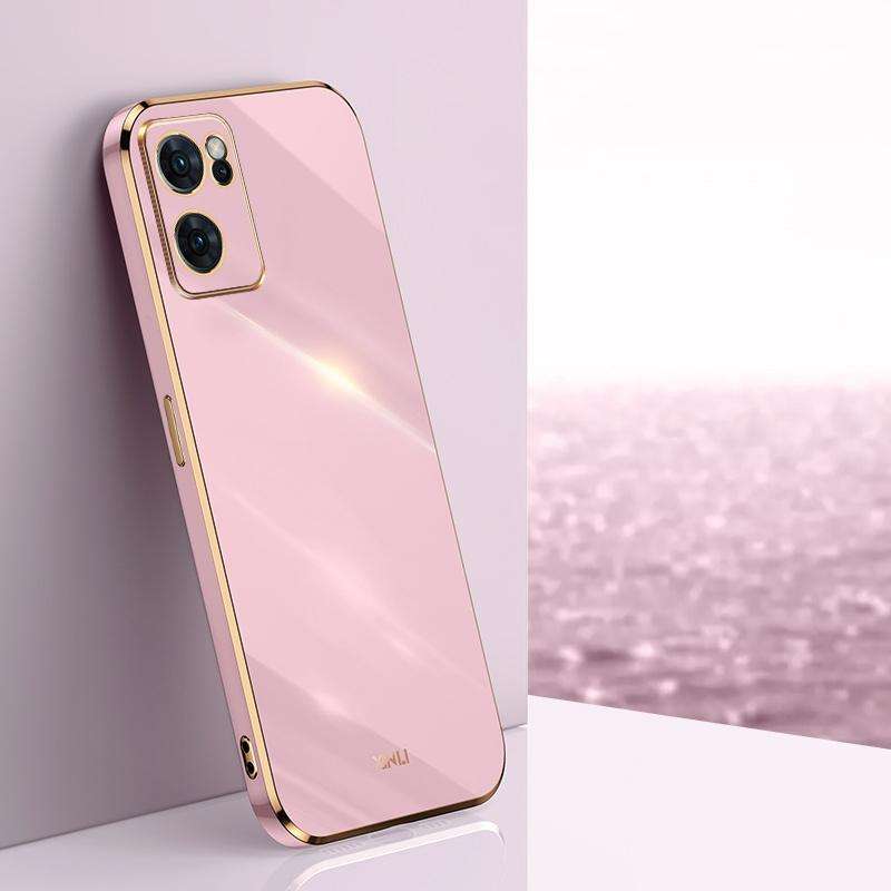 For OPPO Reno7 Global XINLI Straight 6D Plating Gold Edge TPU Phone Case(Cherry Purple)