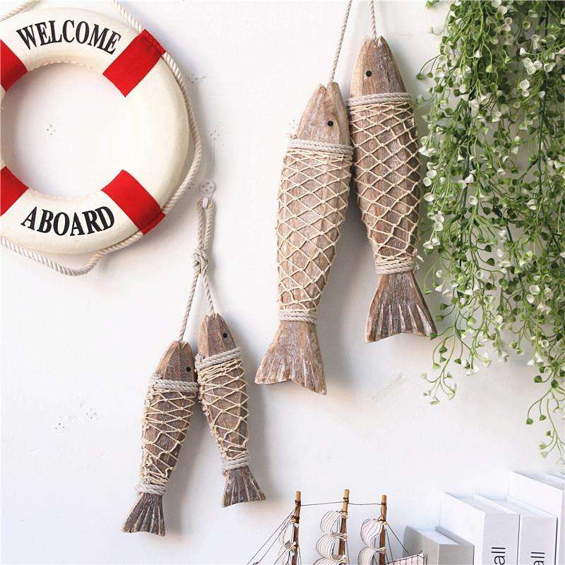 Mediterranean Creative Vintage Old Wall Hanging Ornaments Wooden Hand-carved Antique Fish Skewers...