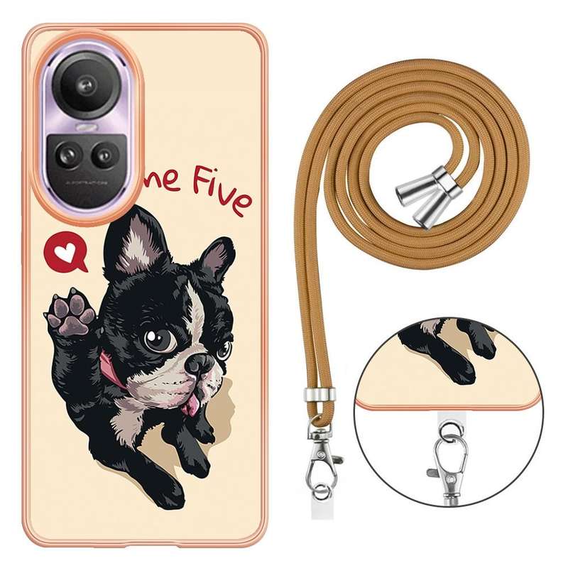 For OPPO Reno10 Pro 5G Global Electroplating Dual-side IMD Phone Case with Lanyard(Lucky Dog)