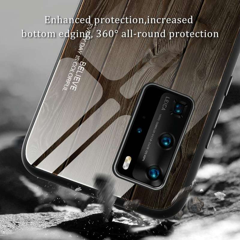For Huawei P40 Pro Wood Grain Glass Protective Case(M01)