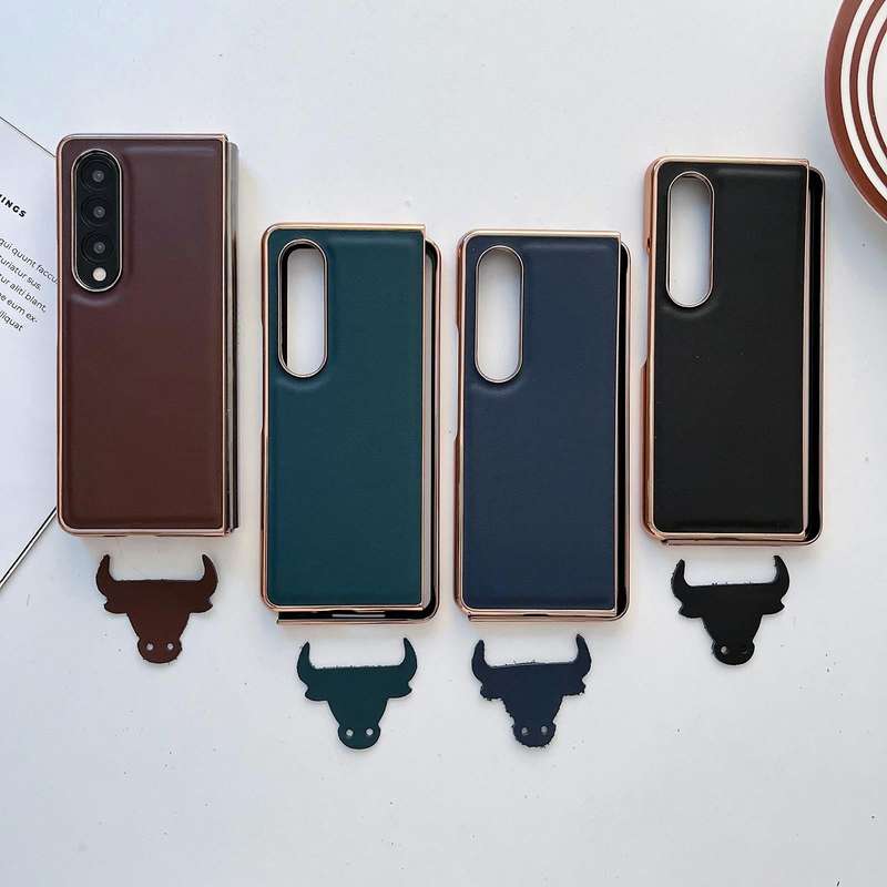 For Samsung Galaxy Z Fold3 5G Genuine Leather Xiaoya Series Nano Plating Phone Case(Coffee)
