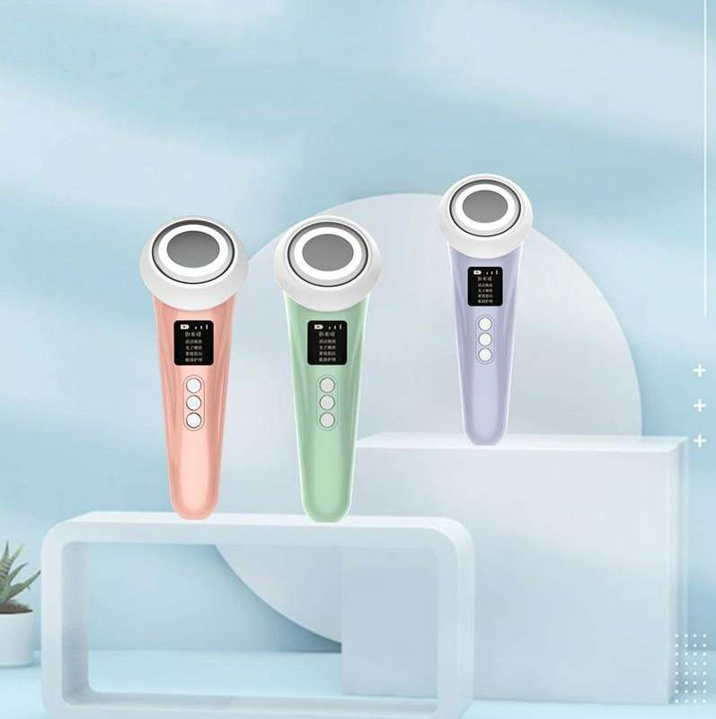 Facial Ultrasonic Iontophoresis Micro-Current Color Light Skin Rejuvenation Device(Girl Pink)