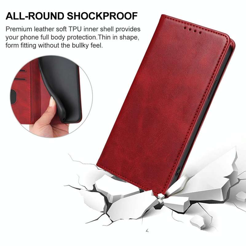 For OPPO A57 4G Magnetic Closure Leather Phone Case(Red)