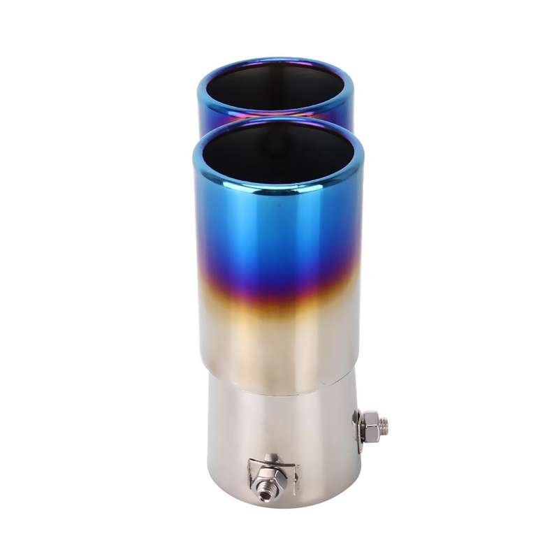Universal Car Styling Stainless Steel Straight Double Outlets Exhaust Tail Muffler Tip Pipe(Blue)